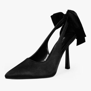 Easyfox Closed Toe Heels Women Pointed Toe Pumps with Bow Knot Stiletto Size 8